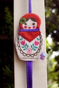 Retro Bird- Babushka Doll Hair Clip Holder - Purple Ribbon
