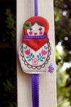 Retro Bird- Babushka Doll Hair Clip Holder - Purple Ribbon