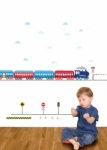 Bosco Bear - Transport Blue Train Red Caboose Wall Stickers